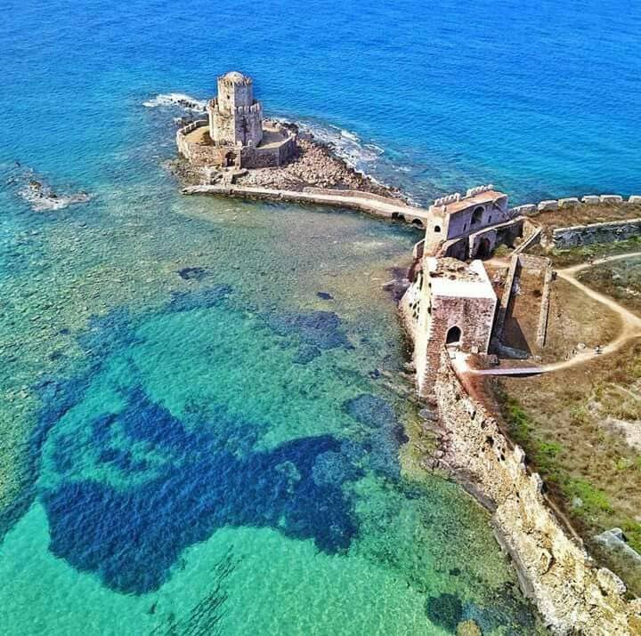 Aerial view of the castle of Methoni in Greece